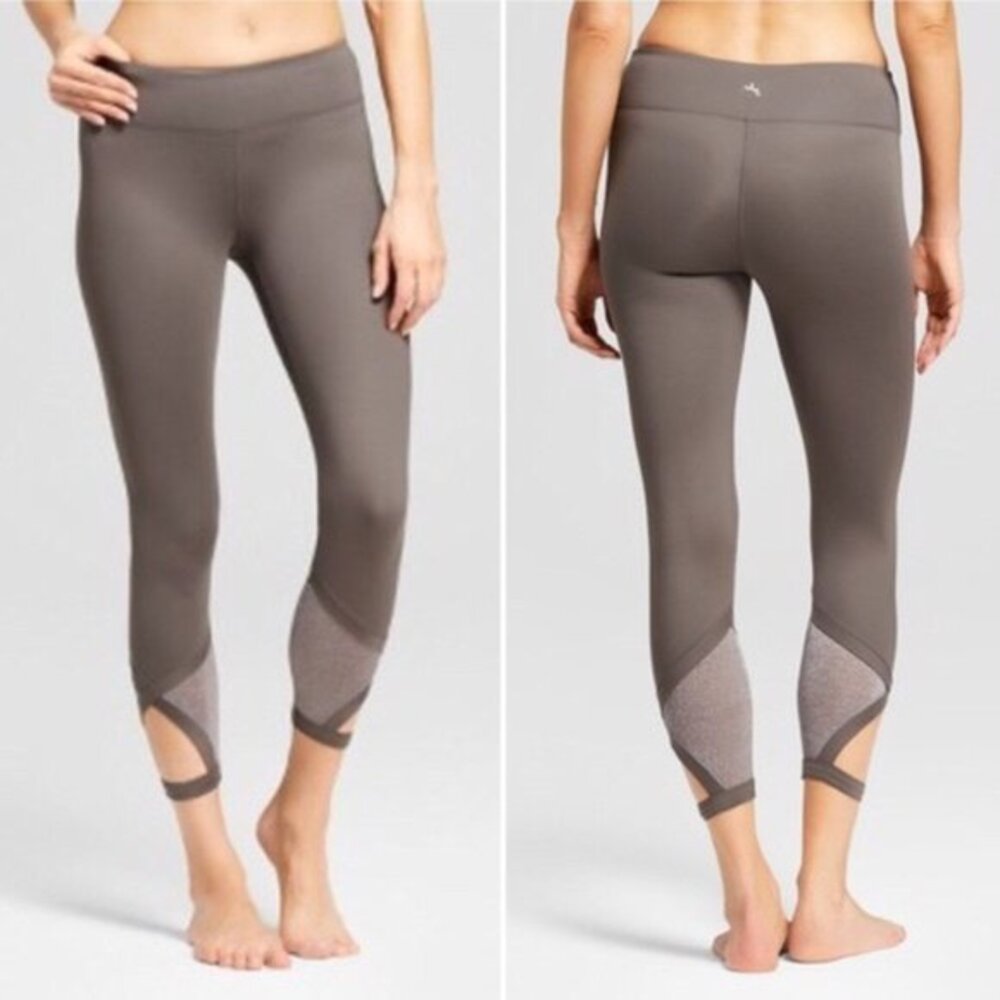 Joy Lab Charcoal Gray Silver Yoga Capri Crop Cut Out Leggings Size Small